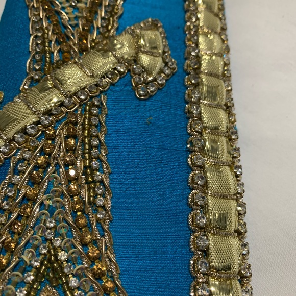 Blue & Gold South Asian Inspired Clutch- Raw Silk - Picture 10 of 12